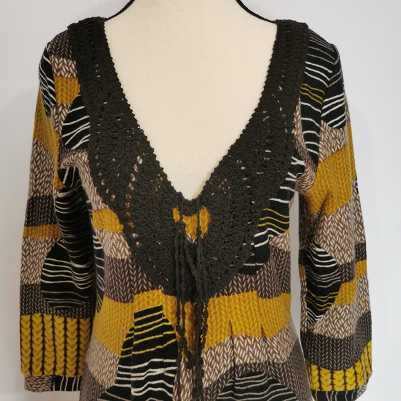 Aryeh by Anthropologie Boho Knit Dress in Black, Grey & Mustard Yellow - Sz S - Picture 2 of 7